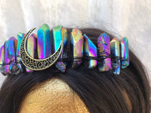 Load image into Gallery viewer, Black Crystal Crown With Crescent Moon