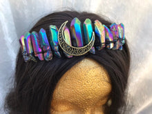 Load image into Gallery viewer, Black Crystal Crown With Crescent Moon